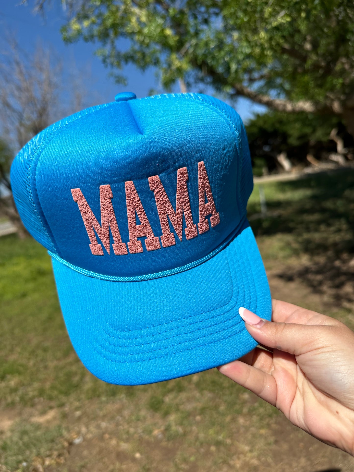 Mama Puff Trucker Hat - NEON BLUE