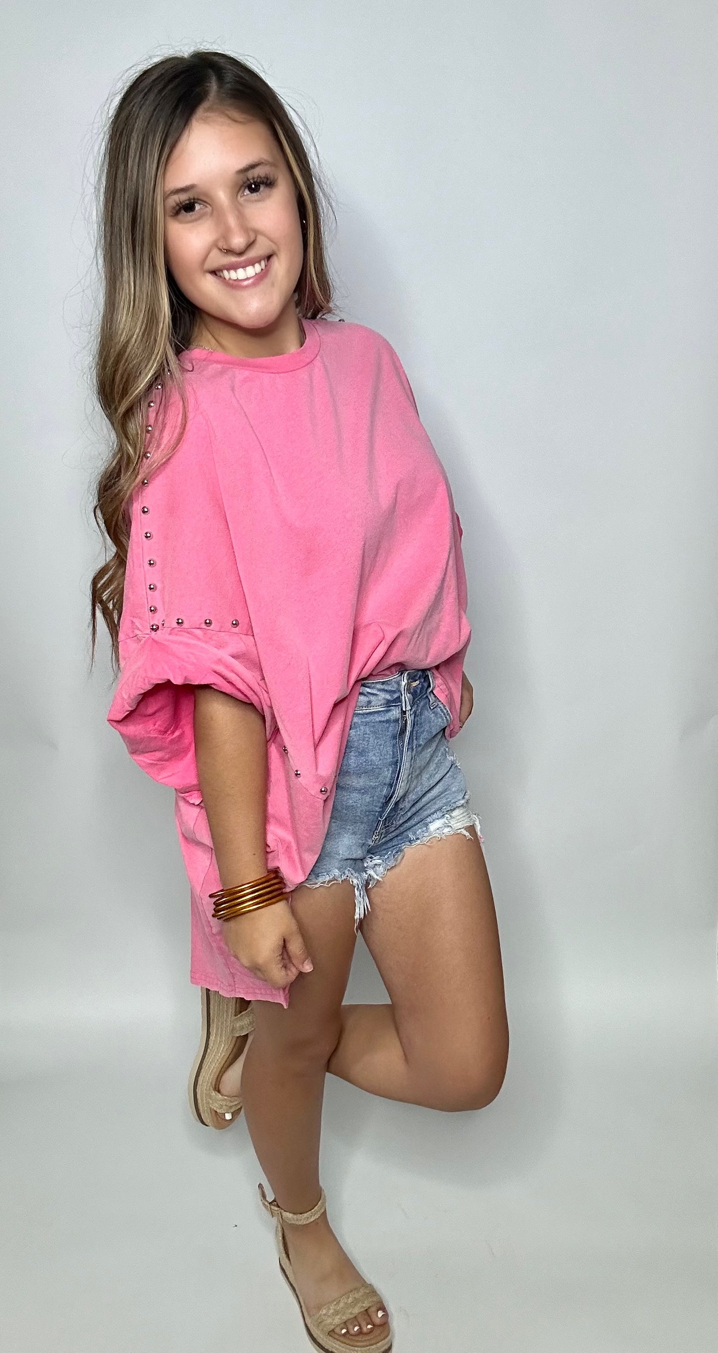 Ava Studded Top - Hot Pink