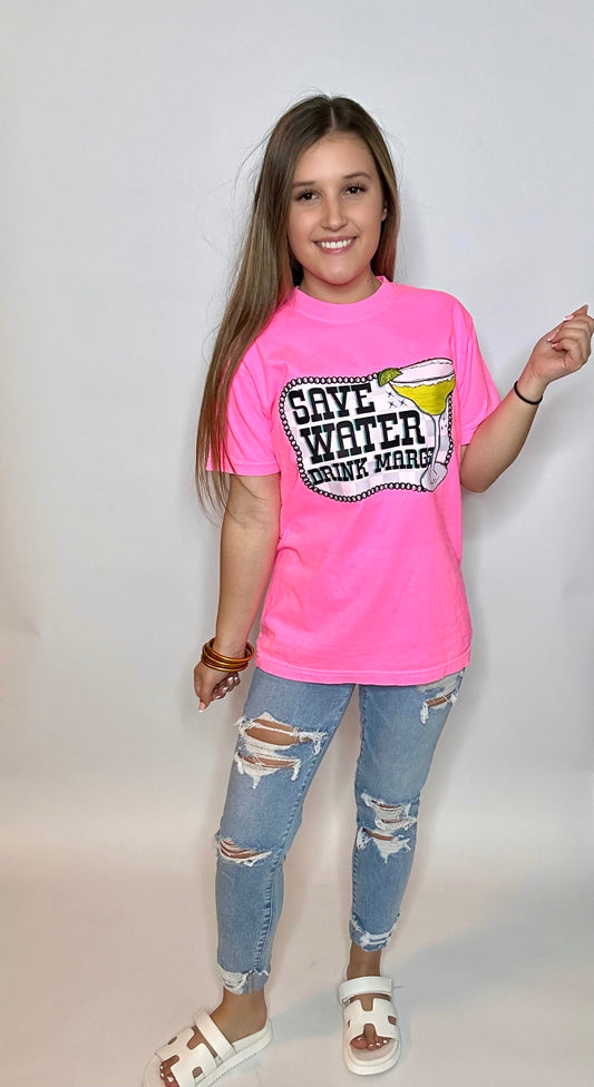 Drink Margs Graphic Tee - NEON PINK