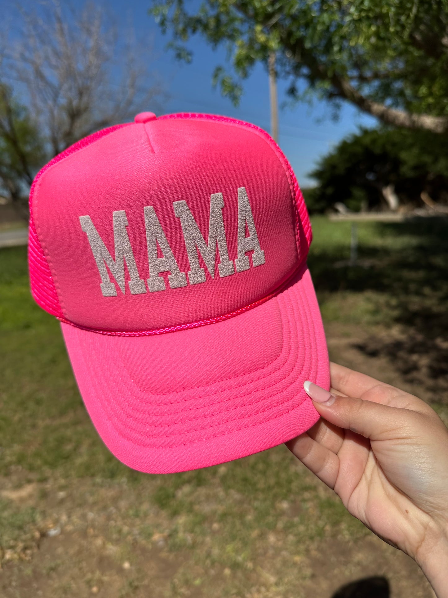 Mama Puff Trucker Hat - NEON PINK