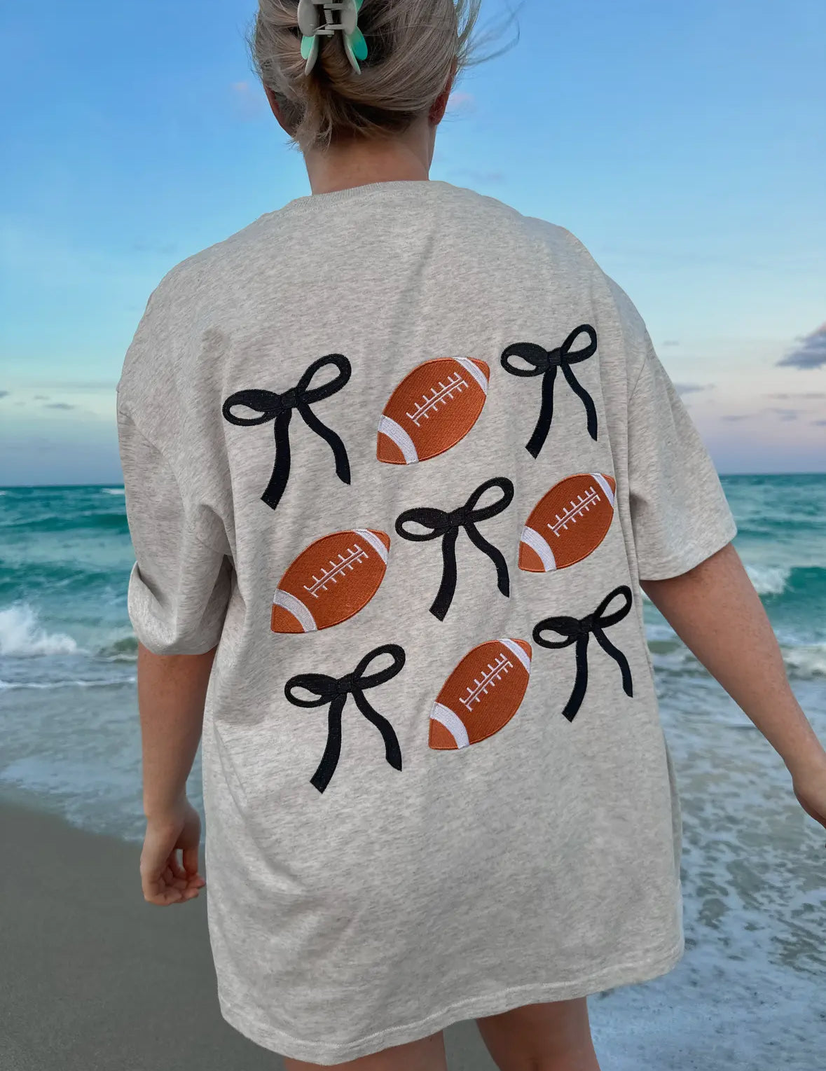 Game Day Embroidered Bow & Football Tee