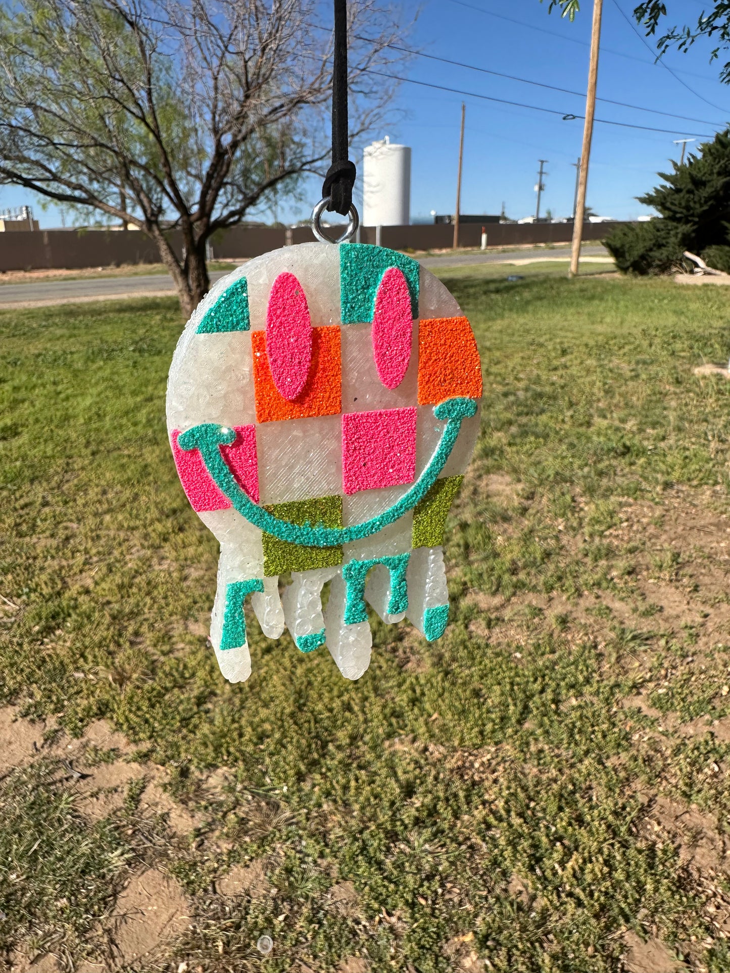 Neon Checkered Smiley - LEATHER & LACE