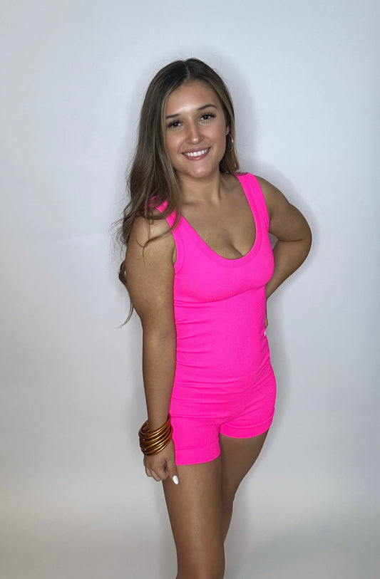 Must Have Ribbed Romper | HOT PINK